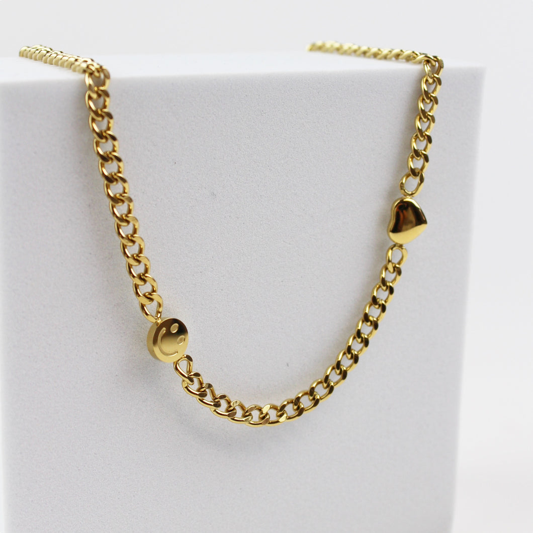 Smiley and Heart Necklace Gold