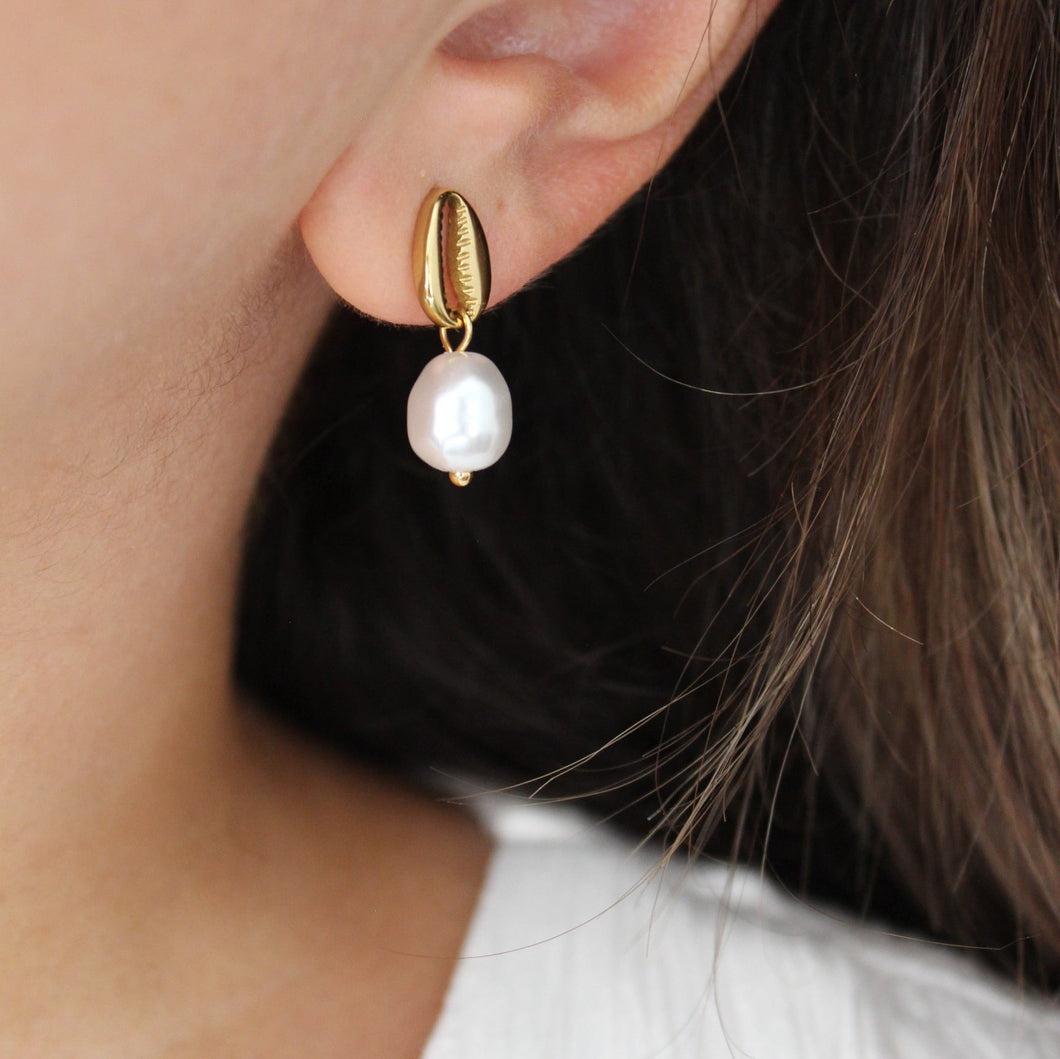 Mini Earring Shell & Pearl Gold